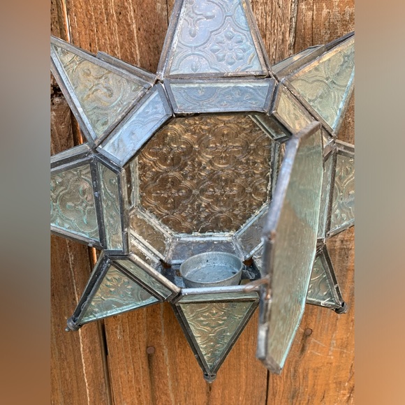 Vintage Large 12” Moroccan Star Textured Glass Tealight Candle Holder (Unused) - Picture 5 of 12